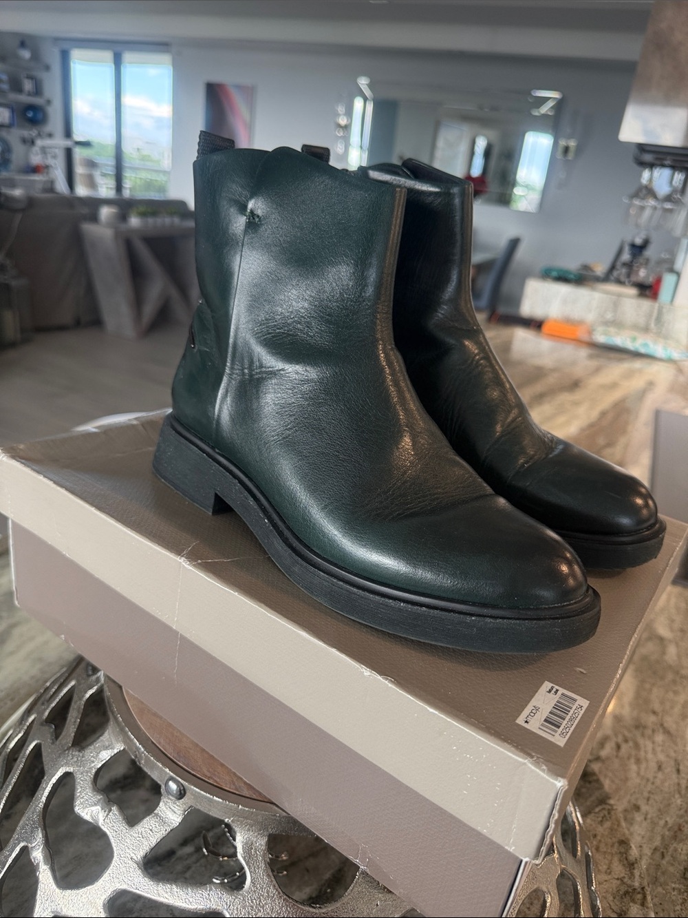Franco Sarto Dark Green Leather Ankle Boots